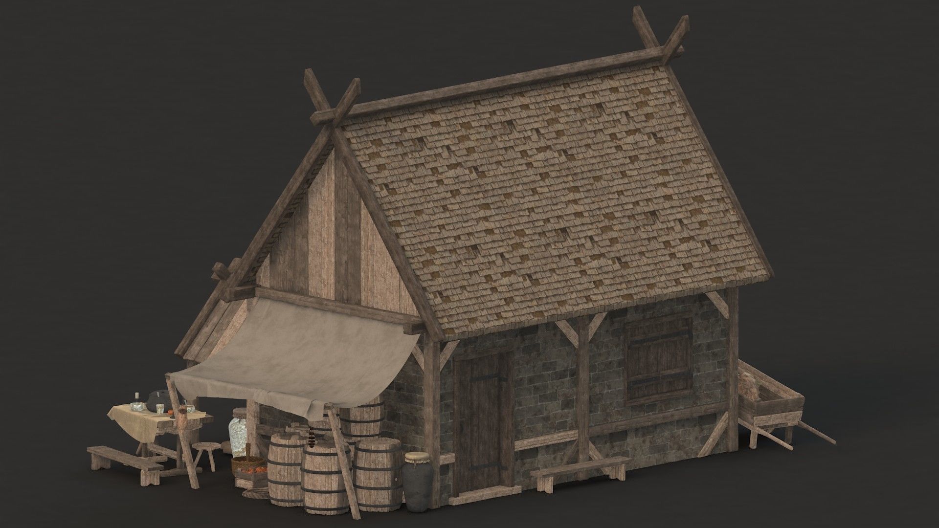 medieval market Low-poly 3D model_3
