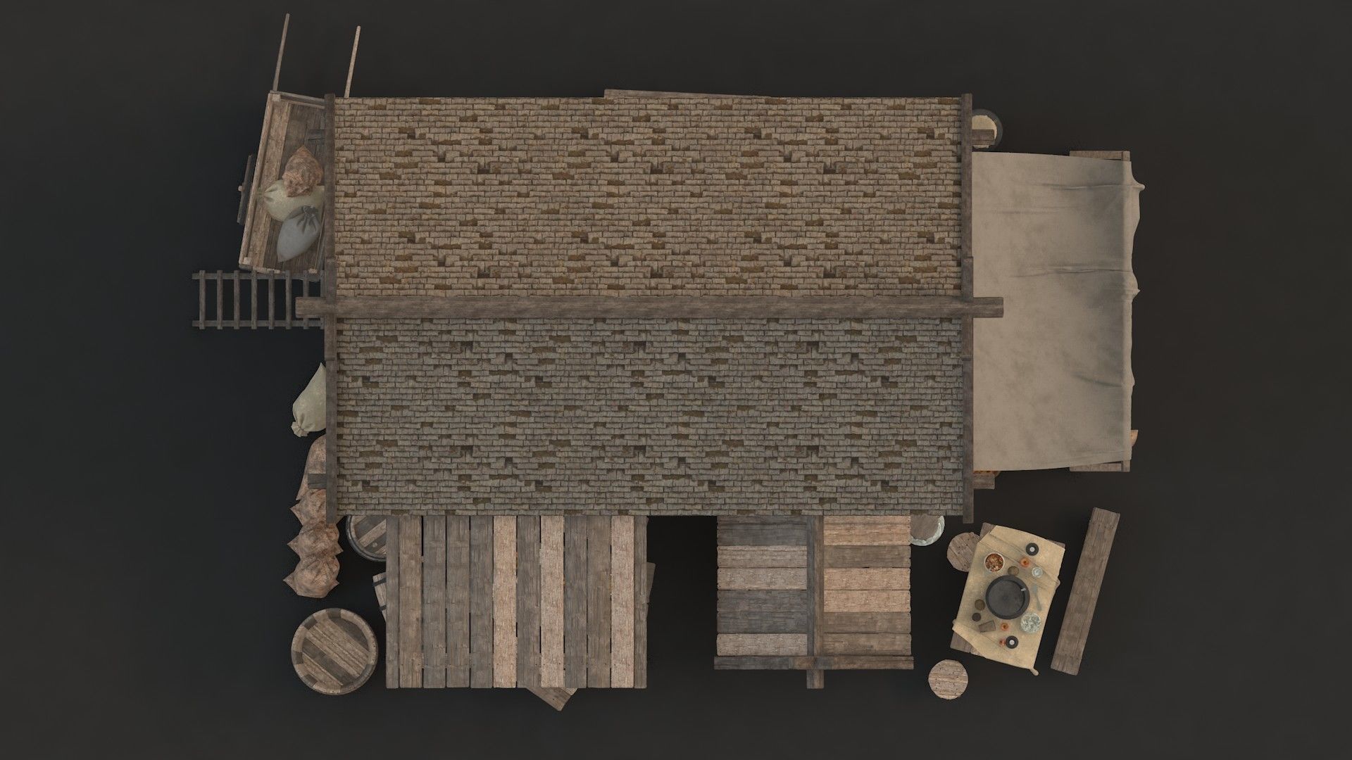 medieval market Low-poly 3D model_1