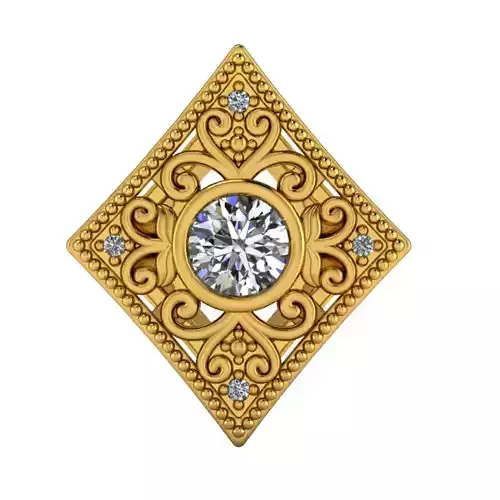 Vintage Custom Antique Engraved style Diamond Solitaire Pendant