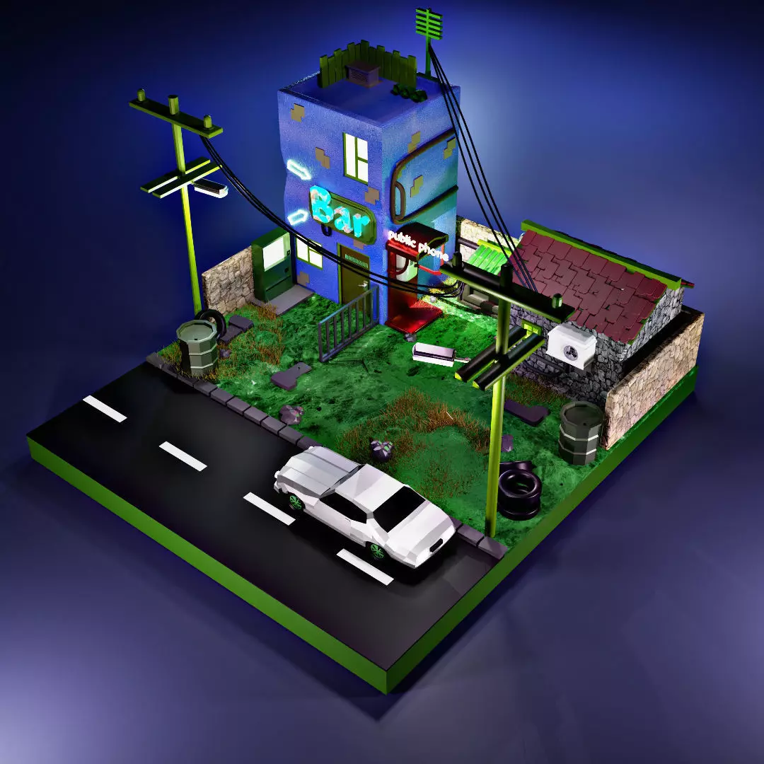 3d isometric scene  Low-poly 3D model_0