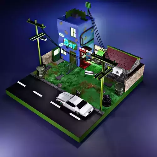 3d isometric scene  Low-poly 3D model