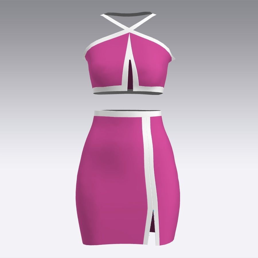 blouse and skirt  pink white strap Low-poly 3D model_1