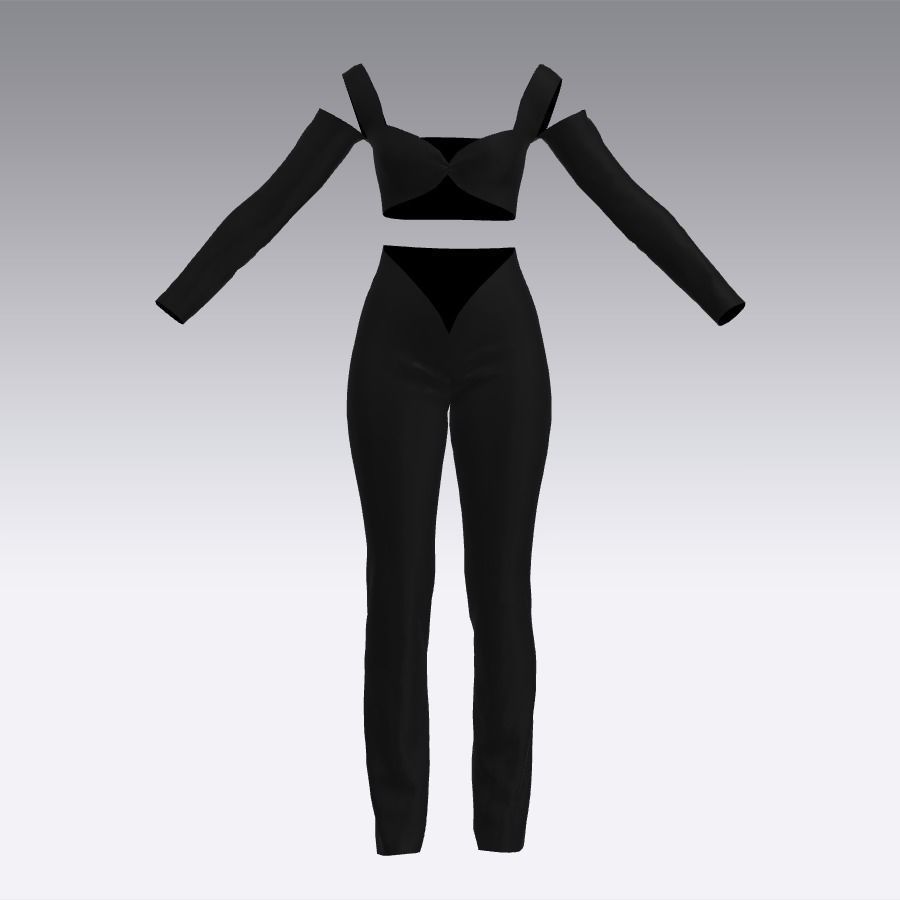 Heart neckline elastic detail slevee Low-poly 3D model_2