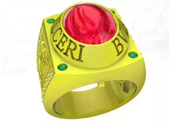 A5152 Oval Ruby and Dragon Korean Diamond Men Ring 3D Model