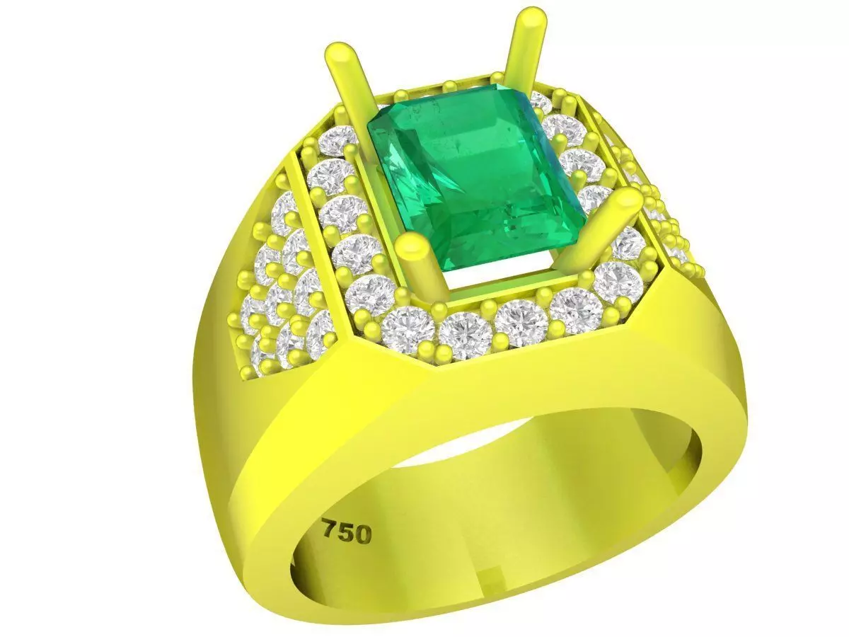 Luxury Emerald Cut Halo Ring for Men 5156 3D print model