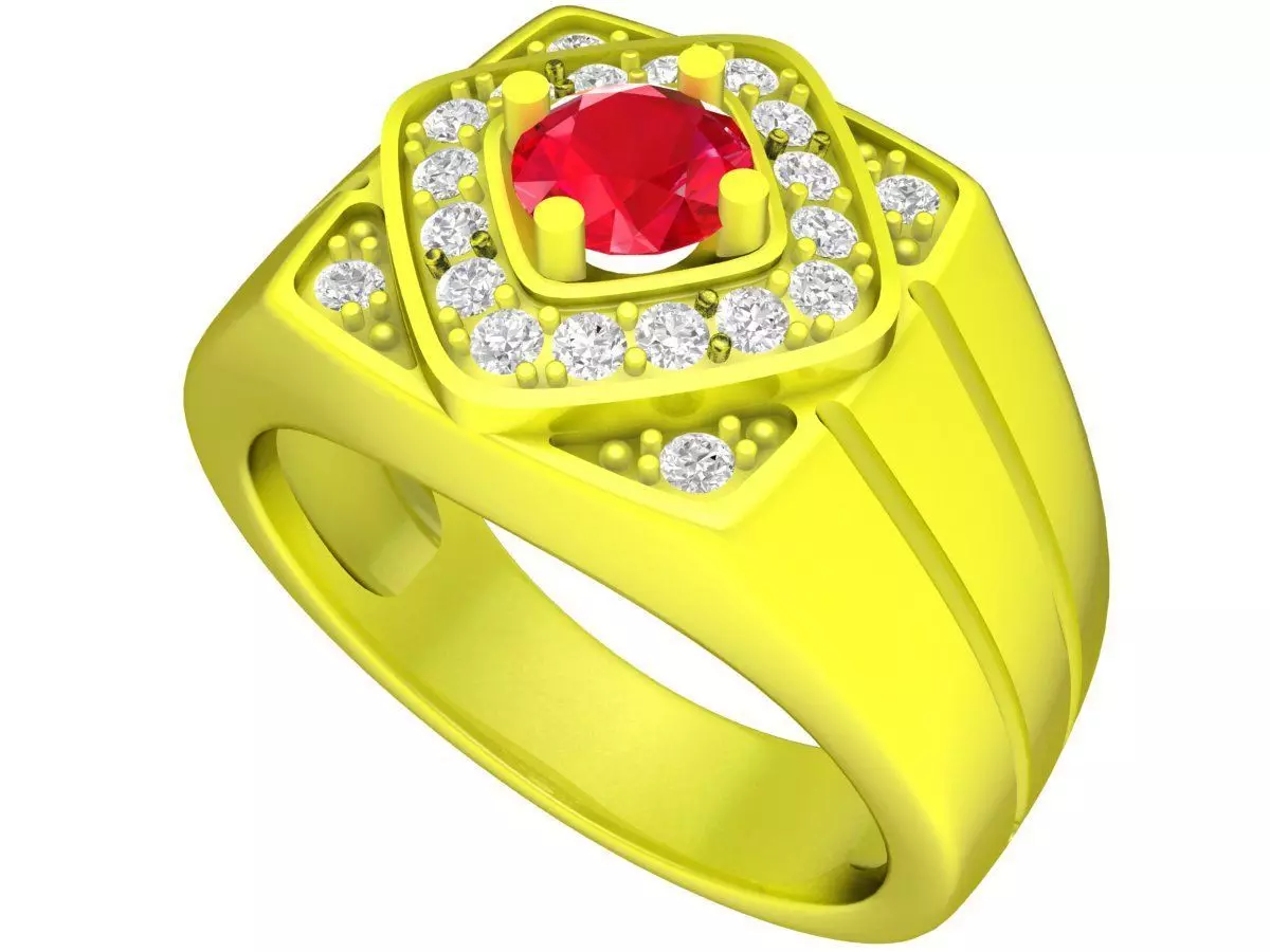 Luxury Square Halo Gemstone Ring for Men 5162 3D print model