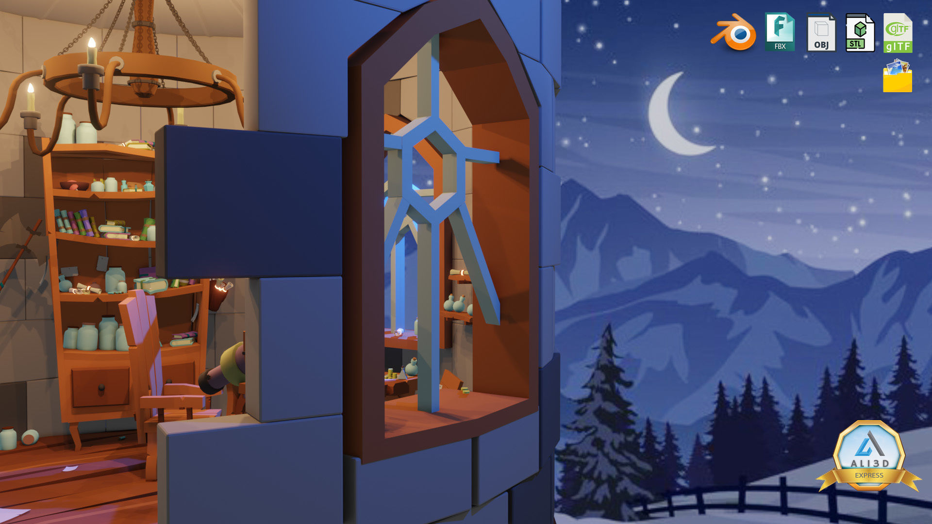 Stylized Astronomy Tower  Low-poly 3D model_2