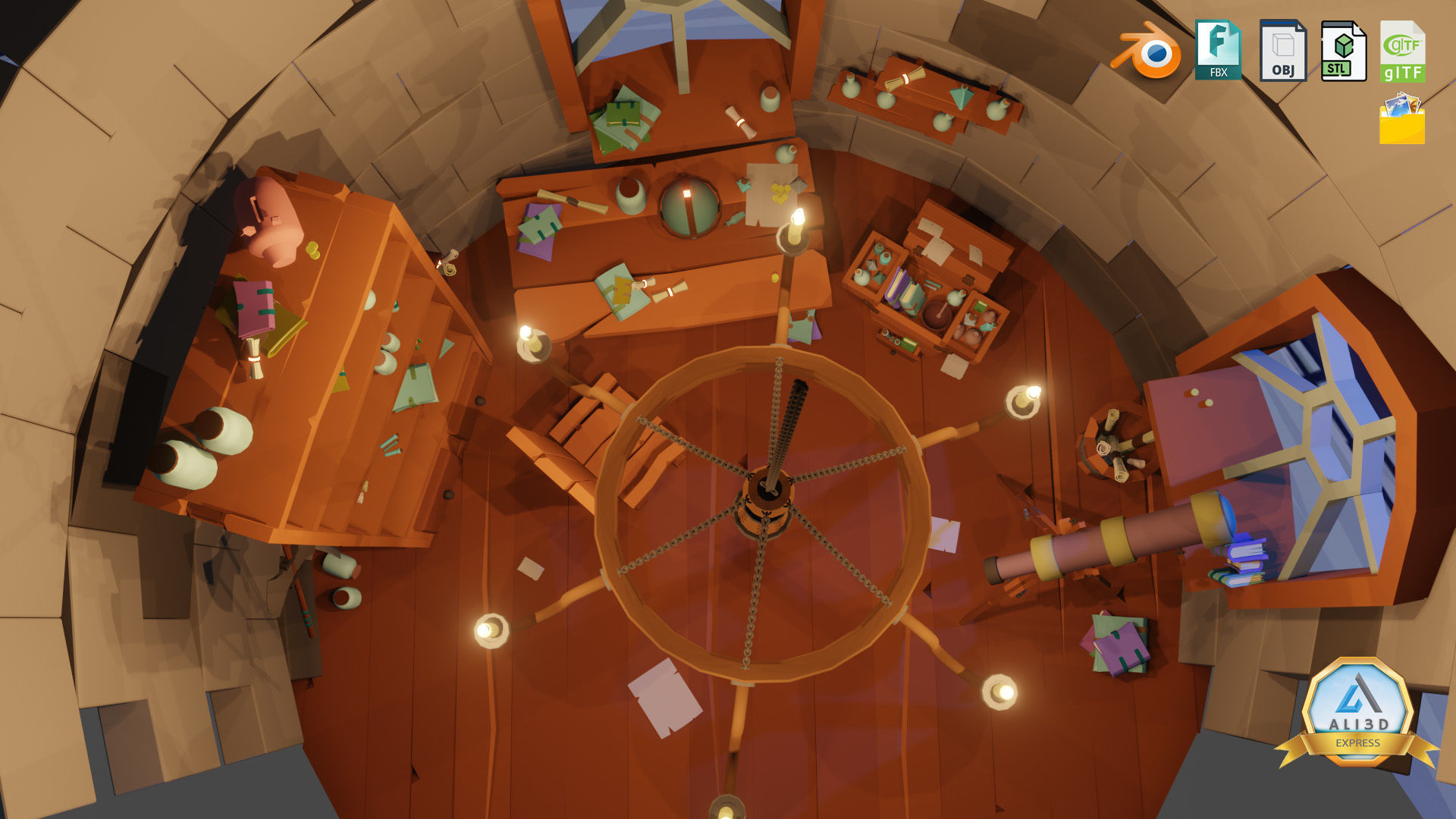 Stylized Astronomy Tower  Low-poly 3D model_5