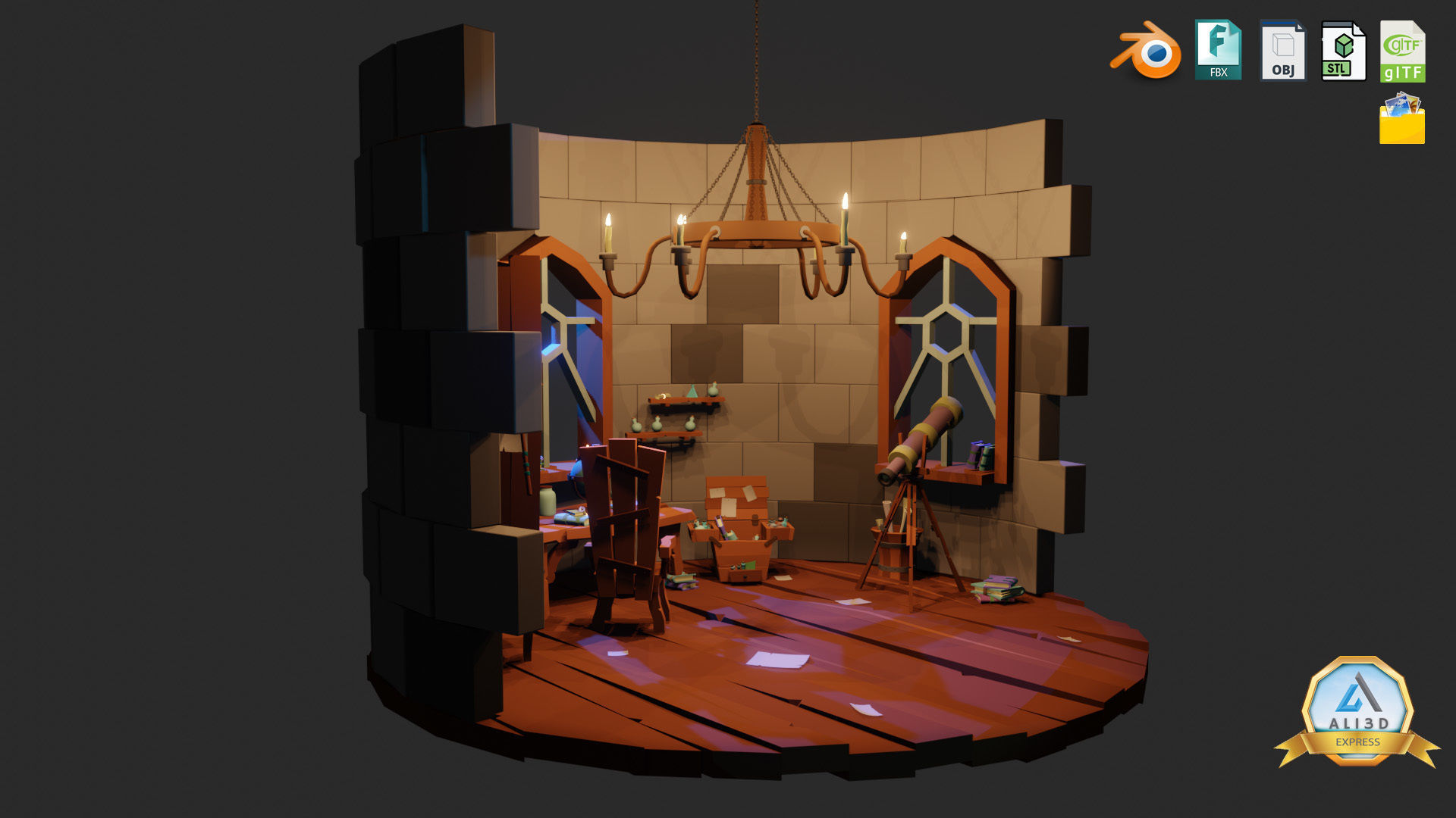 Stylized Astronomy Tower  Low-poly 3D model_4