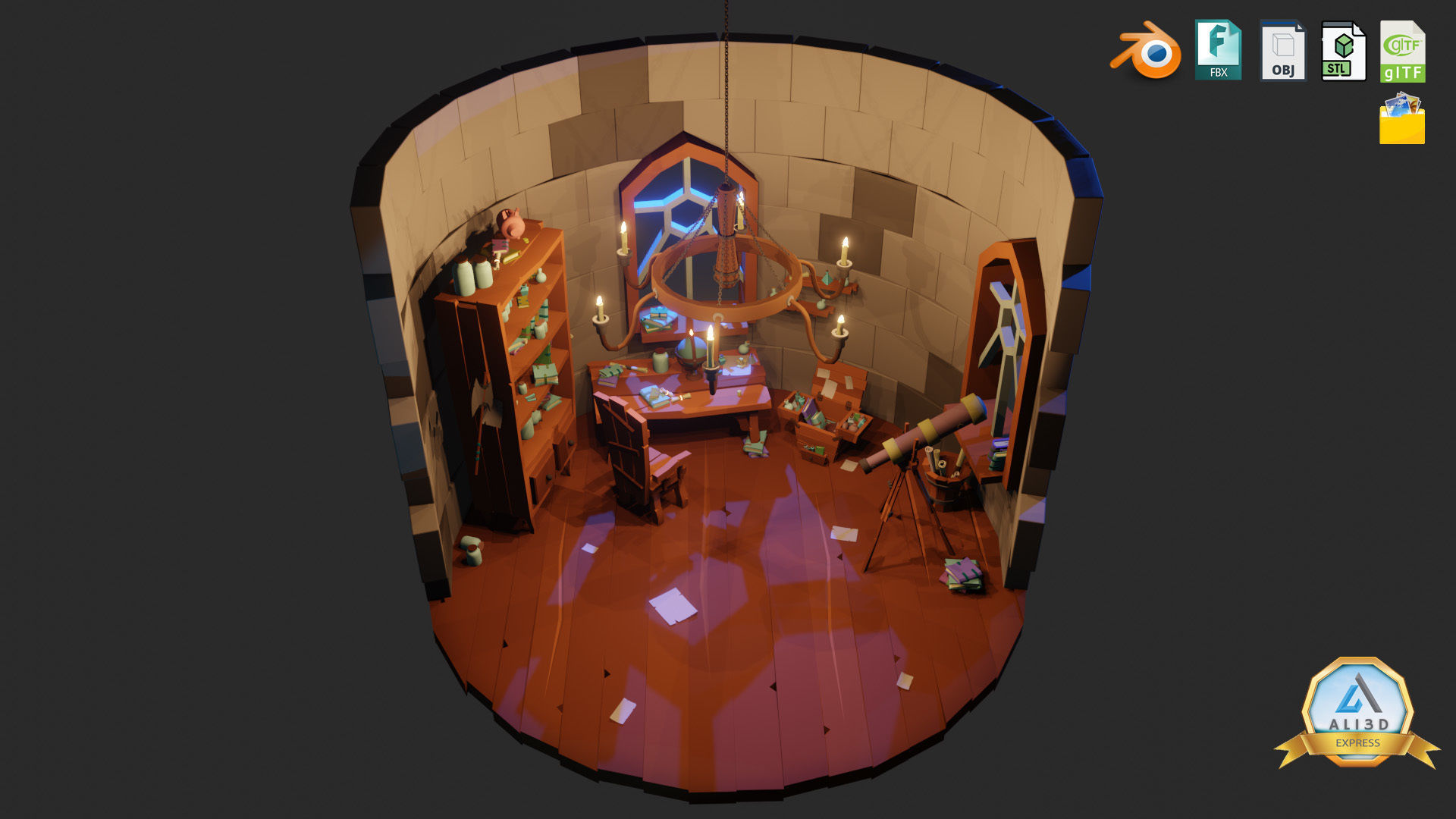 Stylized Astronomy Tower  Low-poly 3D model_1