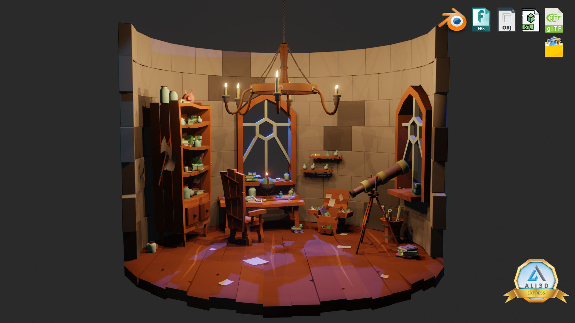 Stylized Astronomy Tower  Low-poly 3D model_9