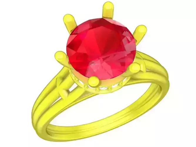 Luxury Solitaire Gemstone Split Shank Ring for Women 5166 3D print model