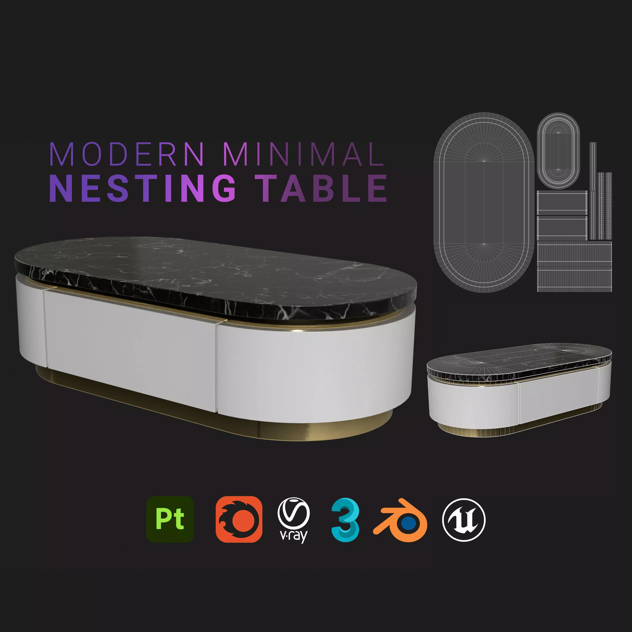 Modern Nesting Table Low-poly 3D model_0