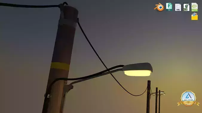 Old western street lightpole Low-poly 3D model