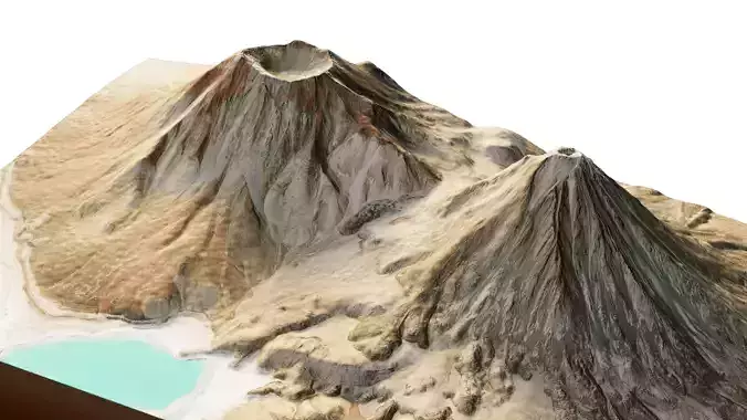 Licancabur volcano with slopes and lake 3d model Terrain