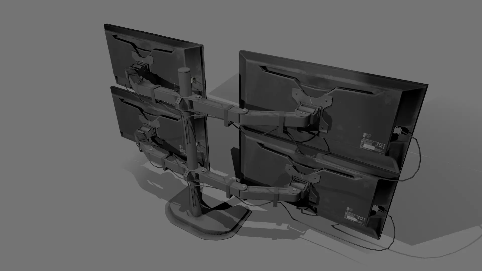 Game ready Monitor Arm with monitors Low-poly 3D model_0