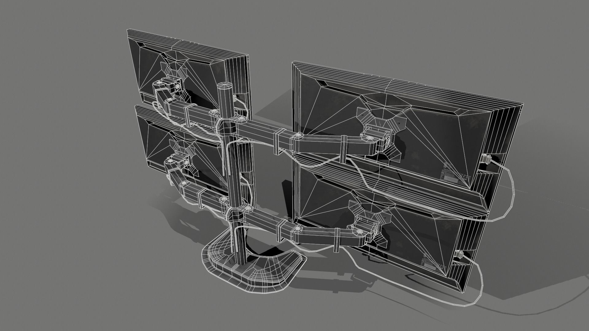 Game ready Monitor Arm with monitors Low-poly 3D model_1