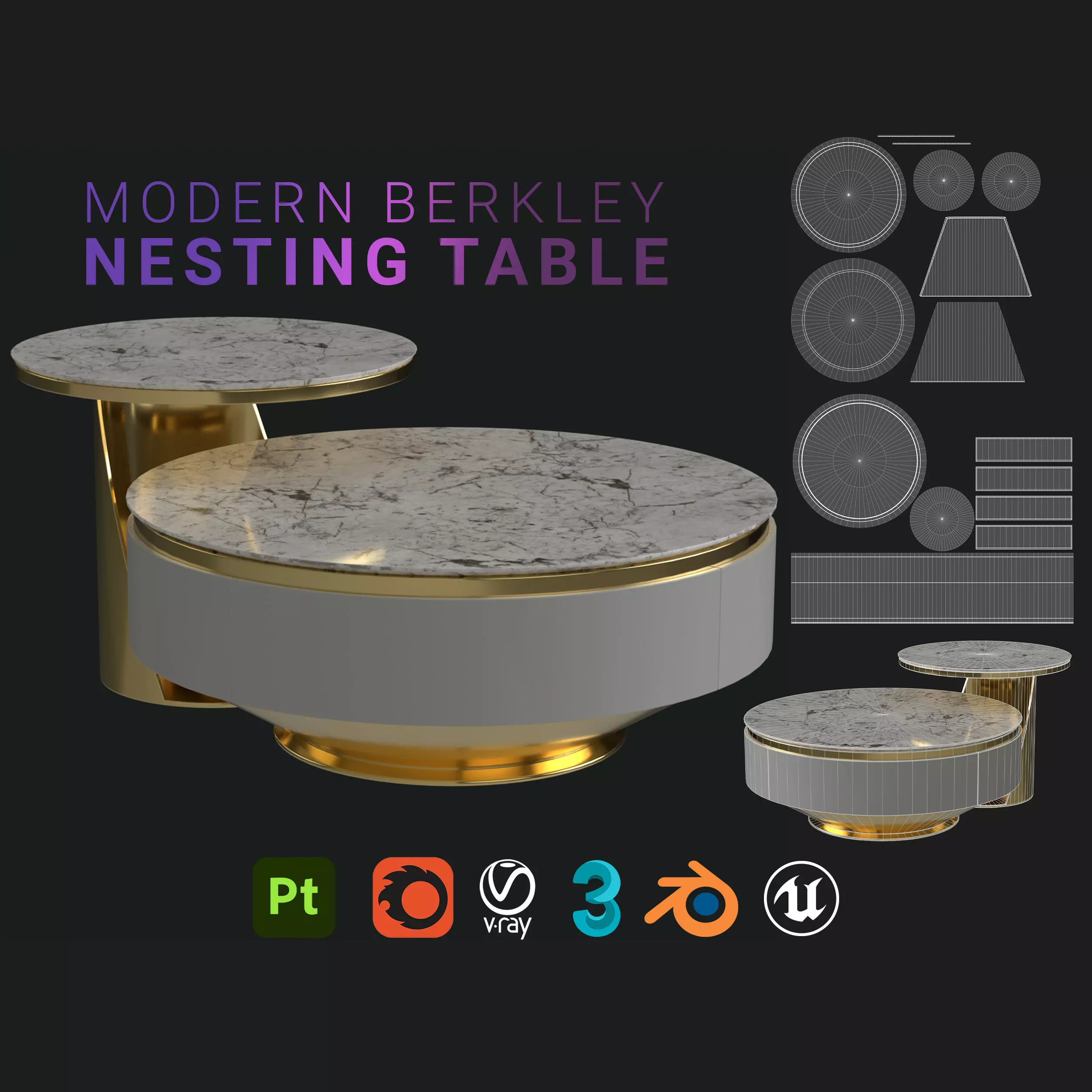 Berkley Nesting Coffee Table Set Low-poly 3D model_0