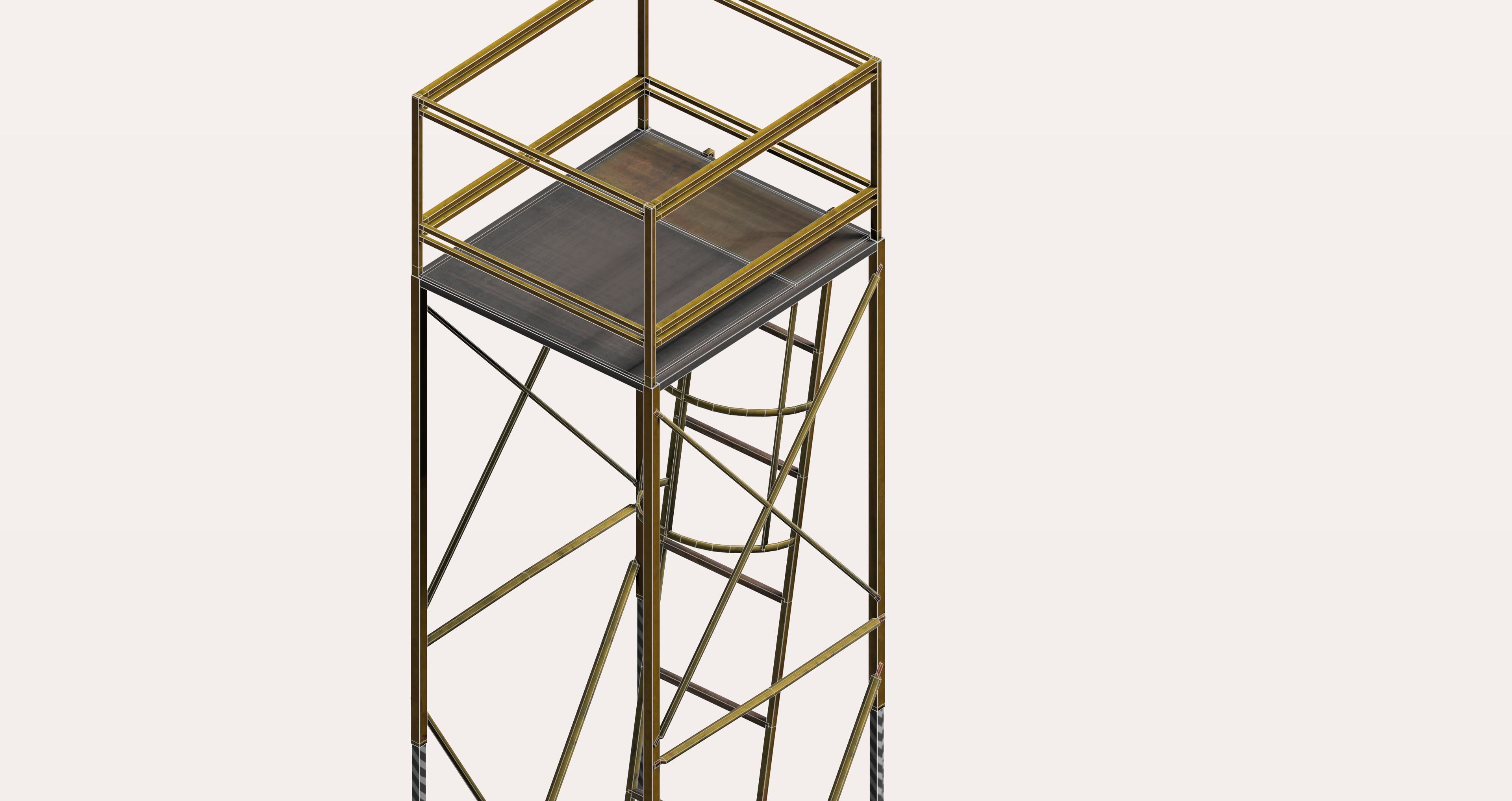 Yellow metal wheeled platform Low-poly 3D model_6