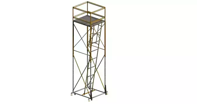 Yellow metal wheeled platform Low-poly 3D model