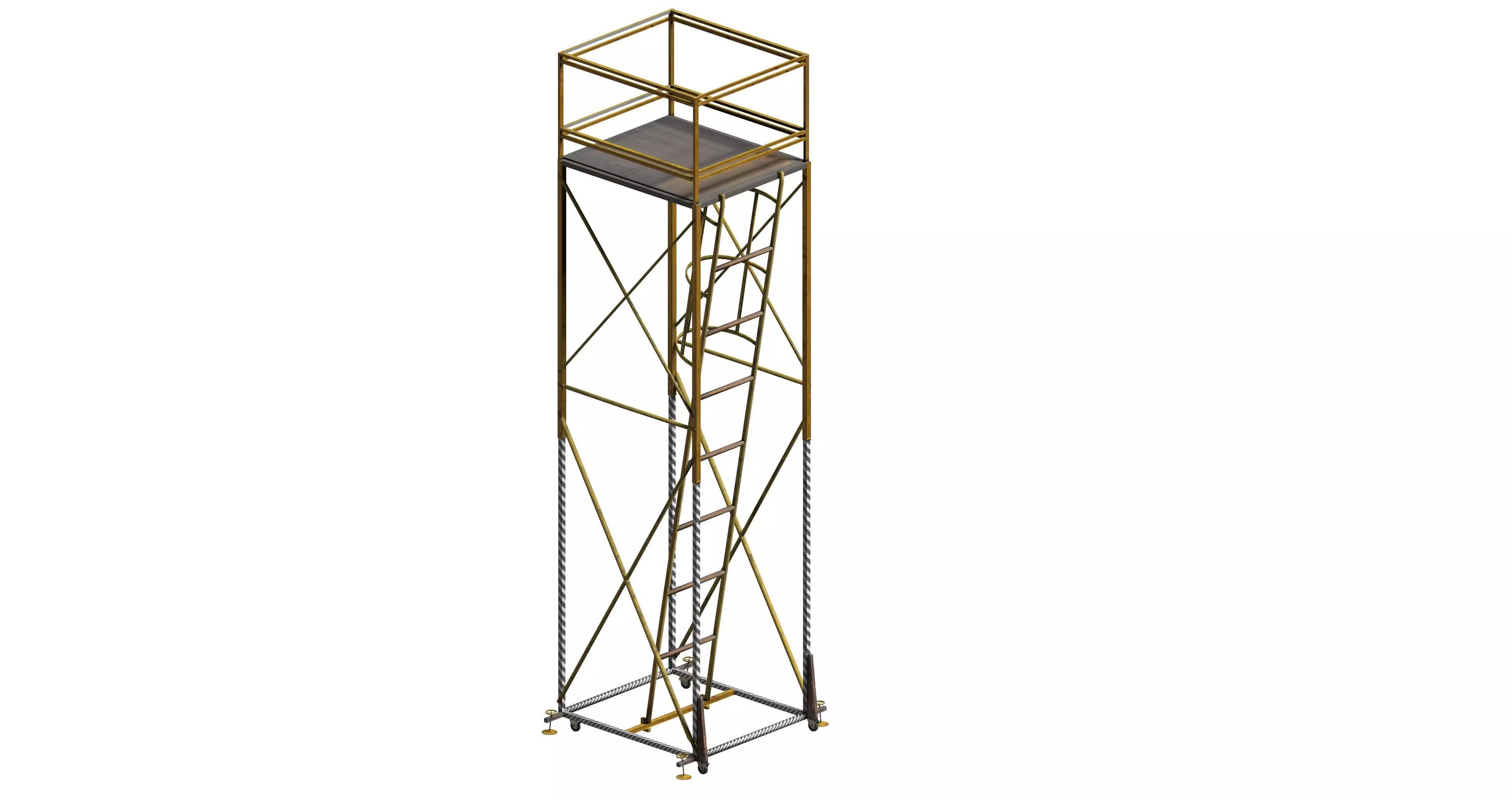 Yellow metal wheeled platform Low-poly 3D model_0