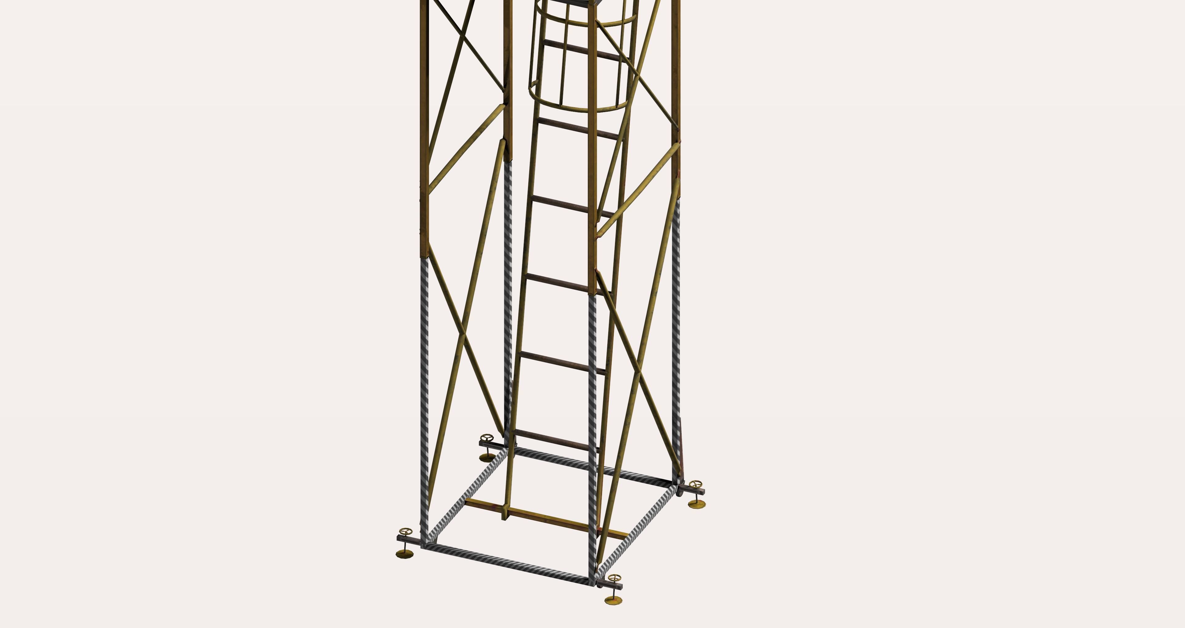 Yellow metal wheeled platform Low-poly 3D model_5