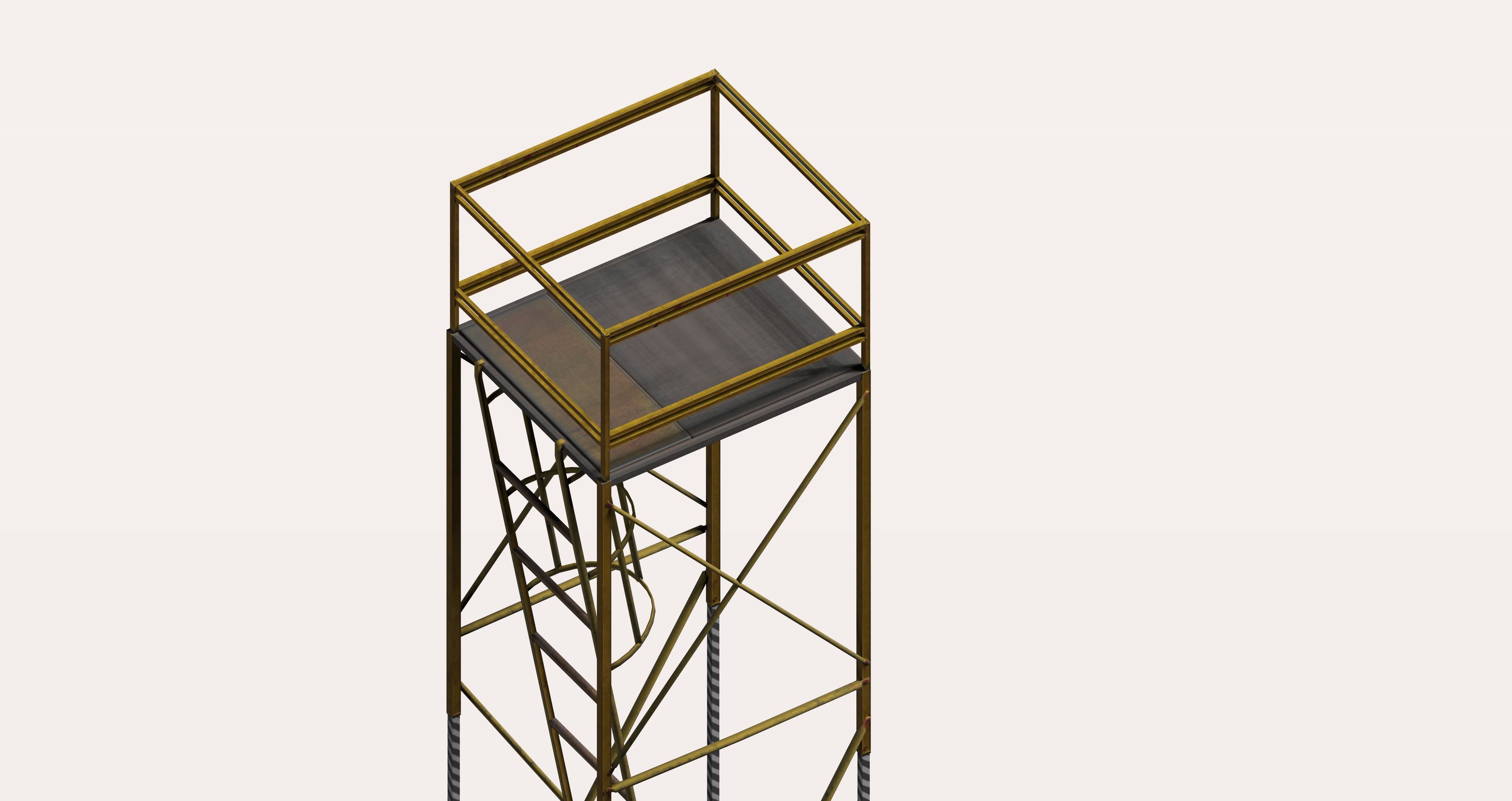 Yellow metal wheeled platform Low-poly 3D model_3