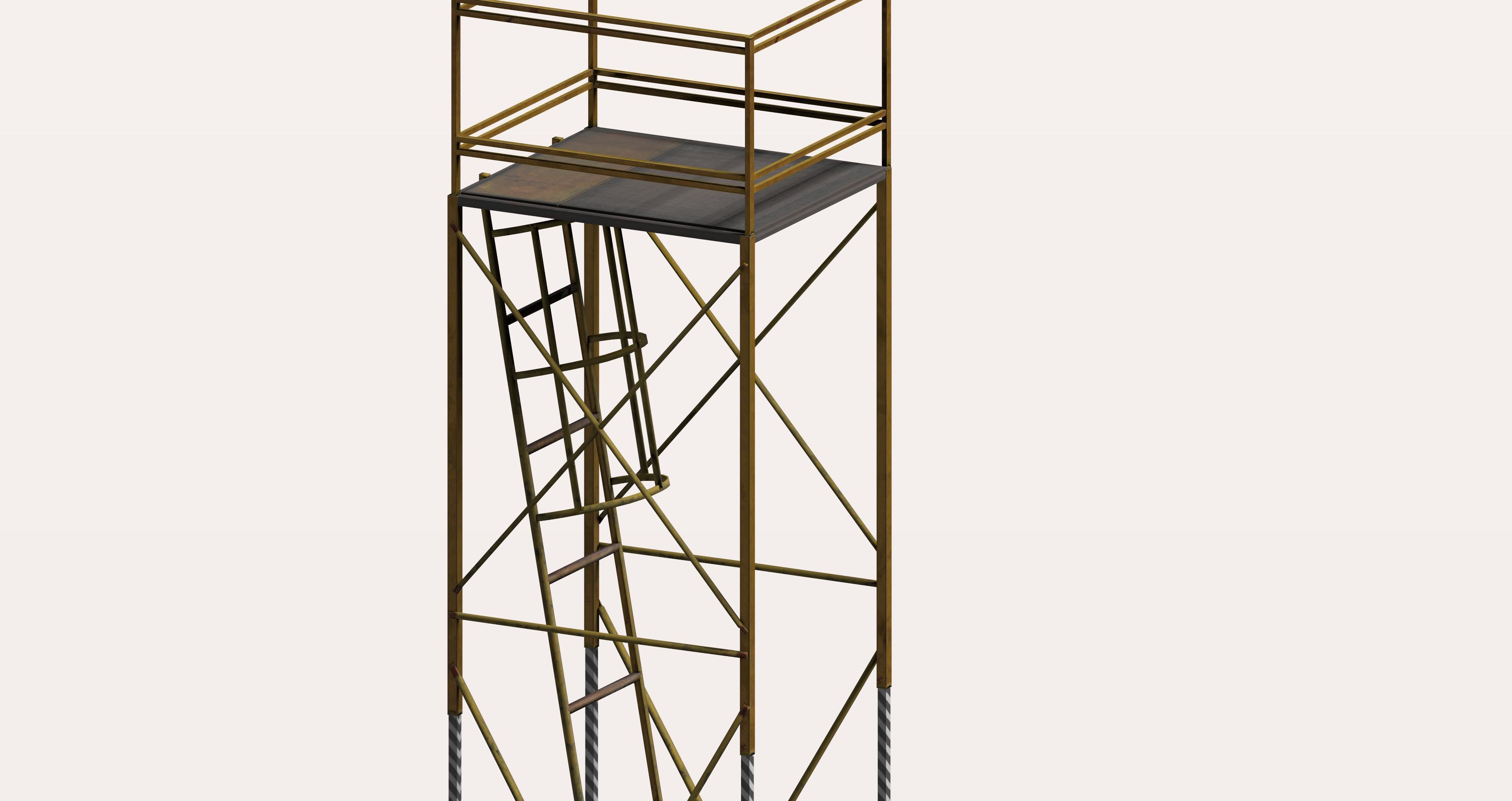 Yellow metal wheeled platform Low-poly 3D model_4