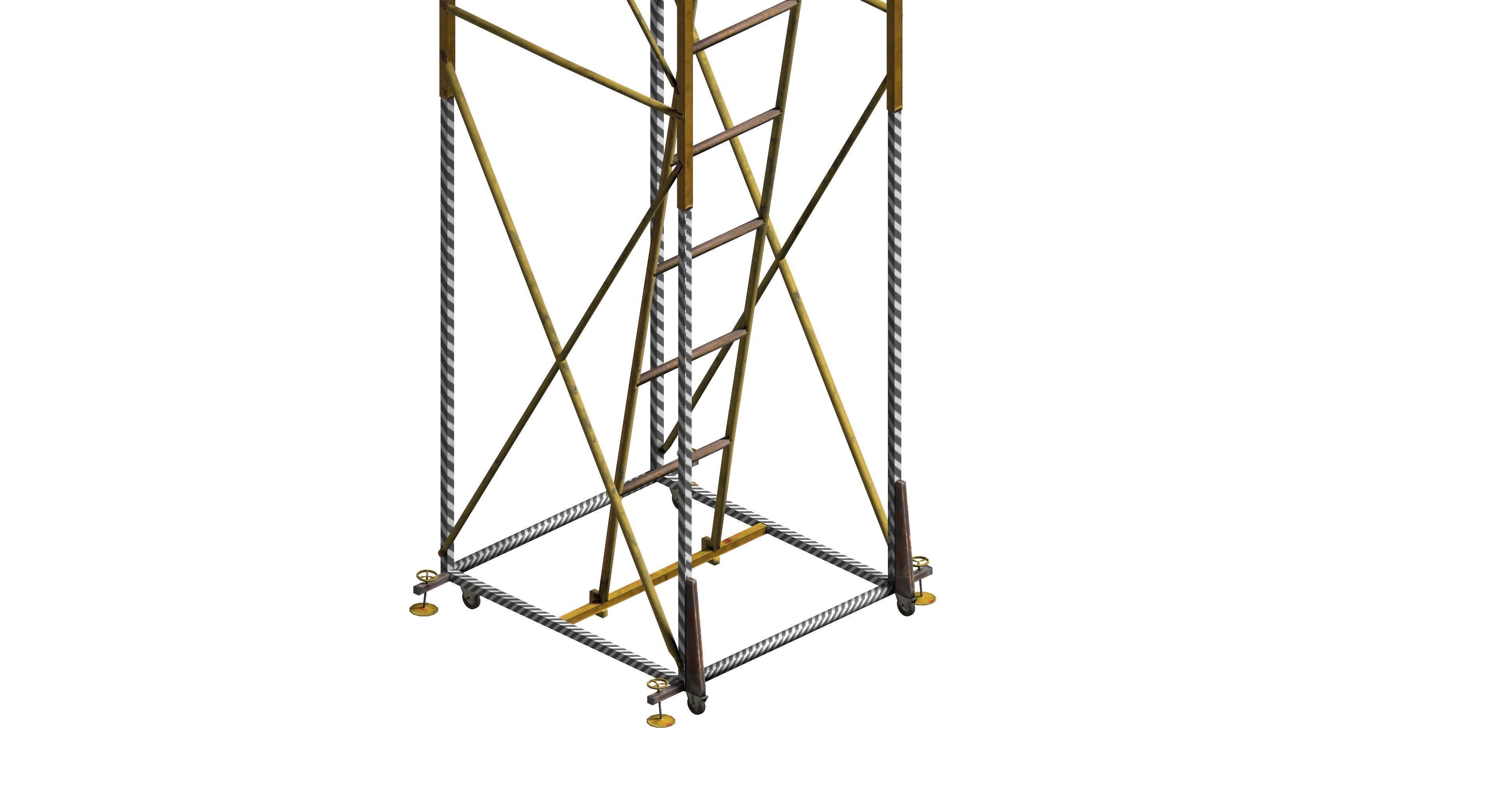 Yellow metal wheeled platform Low-poly 3D model_1