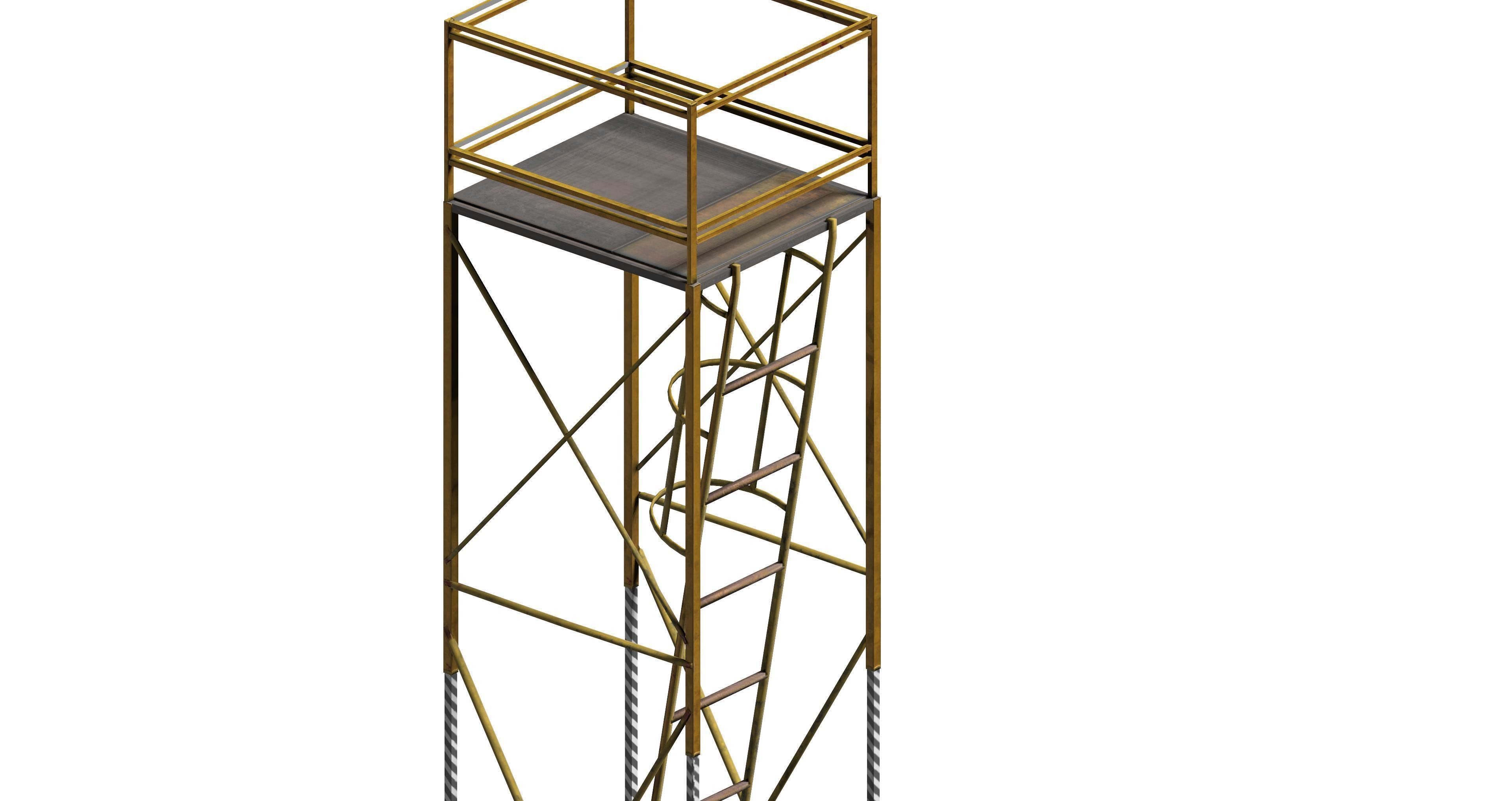 Yellow metal wheeled platform Low-poly 3D model_2