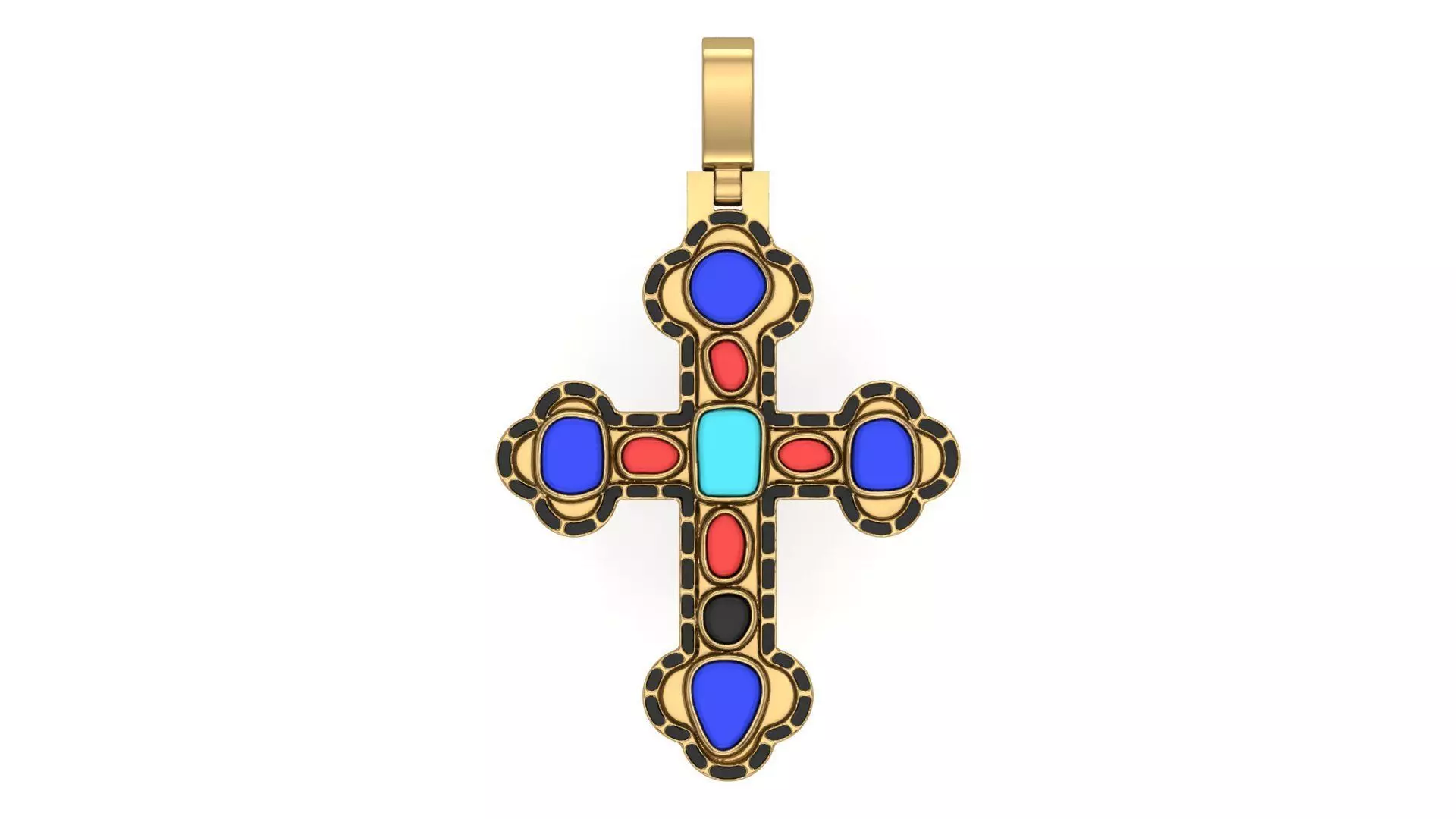 Cross Pendant with Cabochon Stones  3D print model_0