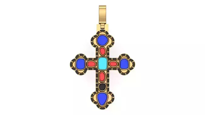Cross Pendant with Cabochon Stones 