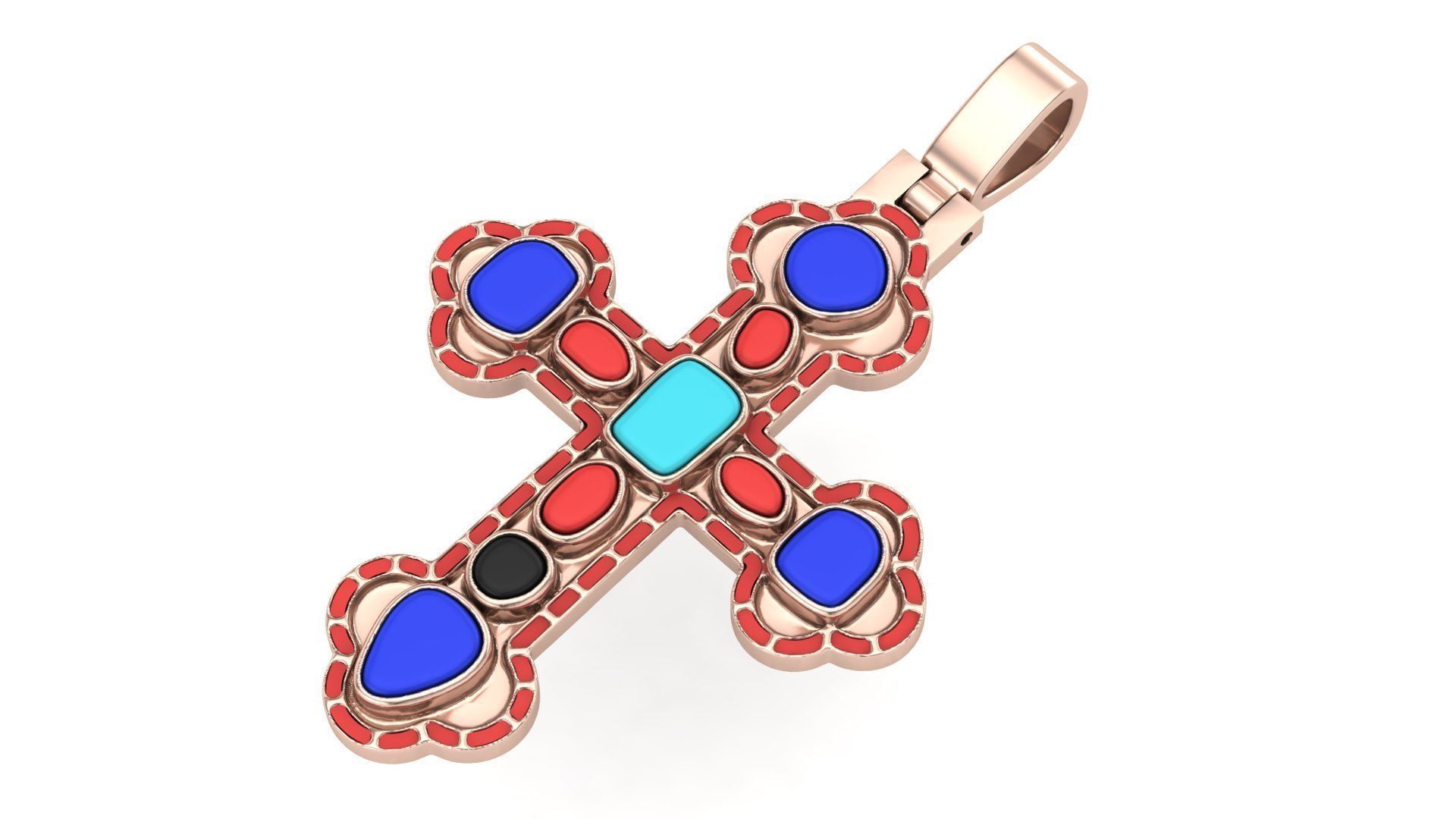 Cross Pendant with Cabochon Stones  3D print model_3