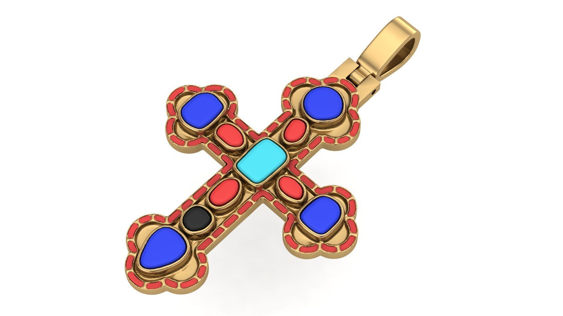 Cross Pendant with Cabochon Stones  3D print model_5