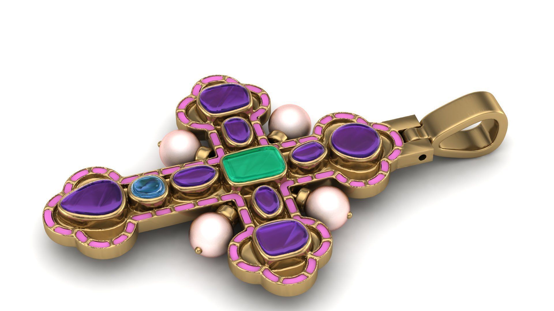 Cross Pendant with Cabochon Stones  3D print model_6
