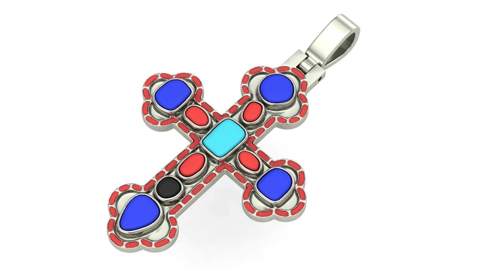 Cross Pendant with Cabochon Stones  3D print model_7
