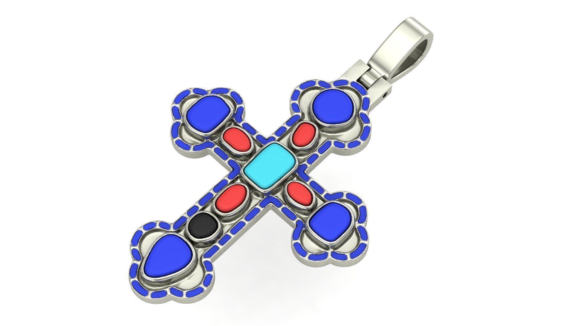 Cross Pendant with Cabochon Stones  3D print model_4