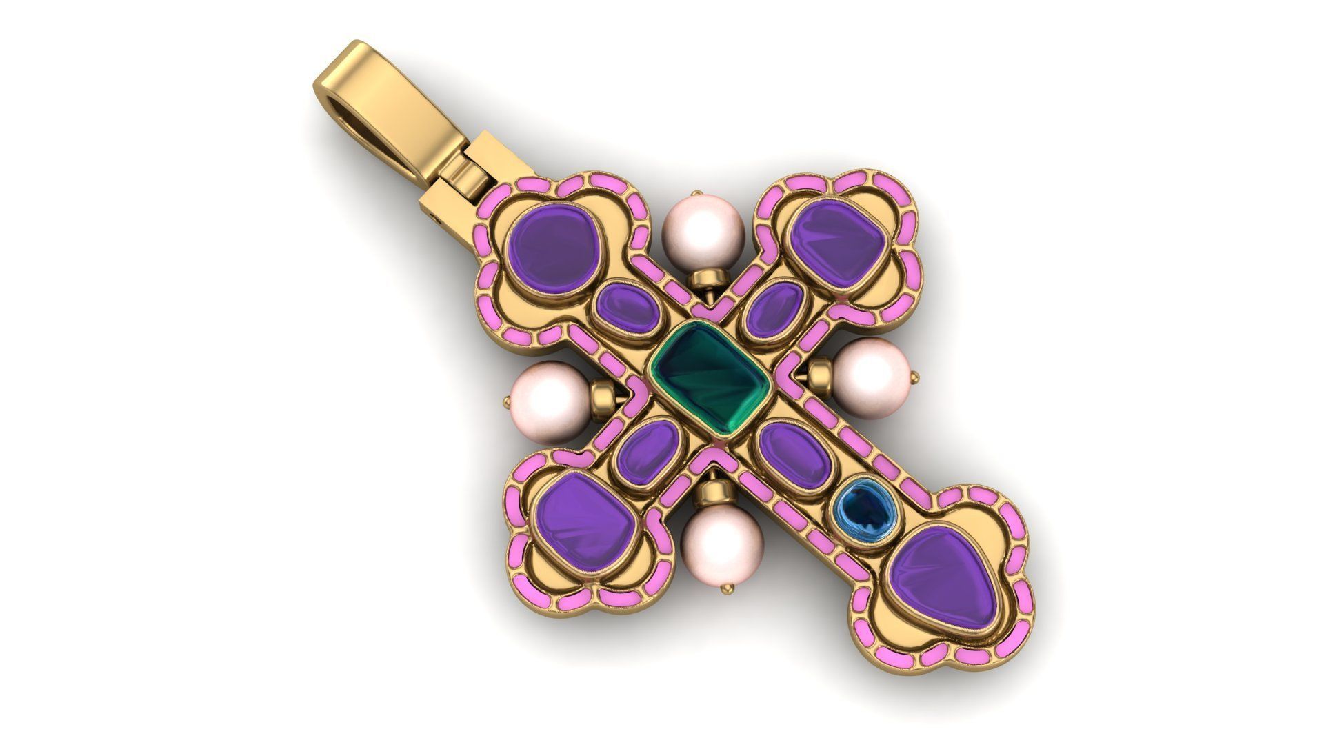 Cross Pendant with Cabochon Stones  3D print model_2