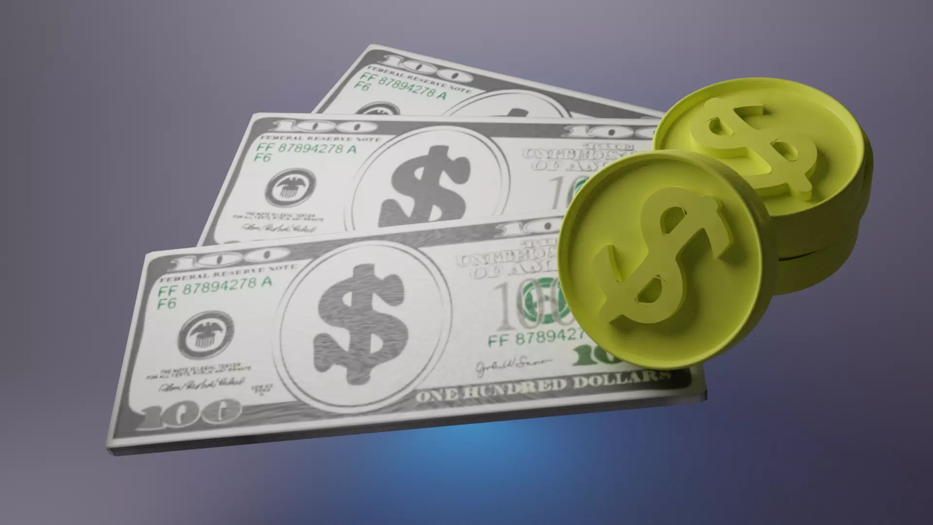 dollars and coins Free 3D model_0