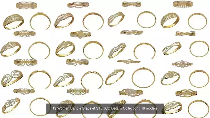 19 Women Bangle Bracelet STL JCD Details Collection