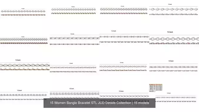15 Women Bangle Bracelet STL JCD Details Collection
