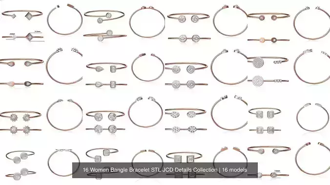 16 Women Bangle Bracelet STL JCD Details Collection