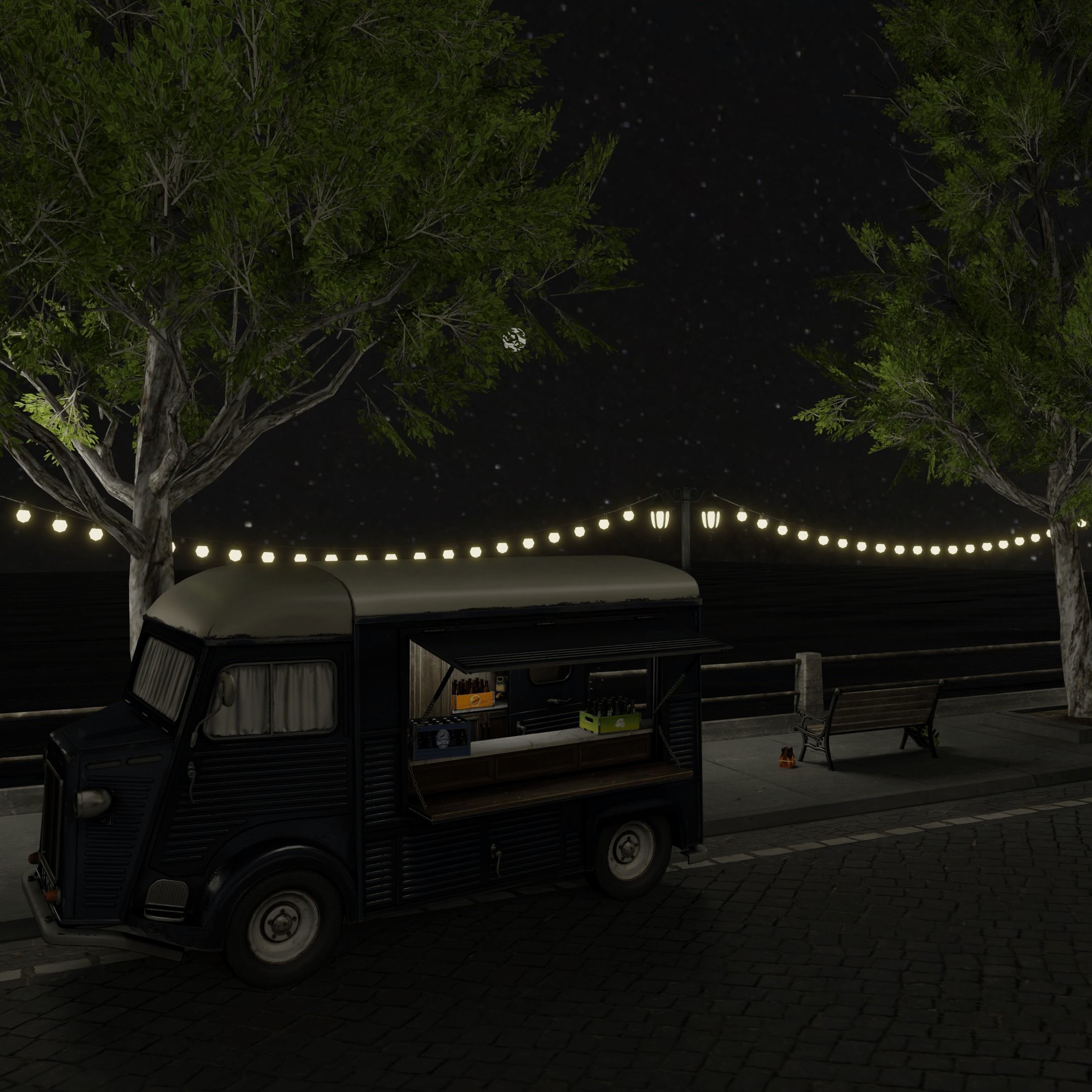 Waterfront Blender Scene - NIGHT 3D model_1