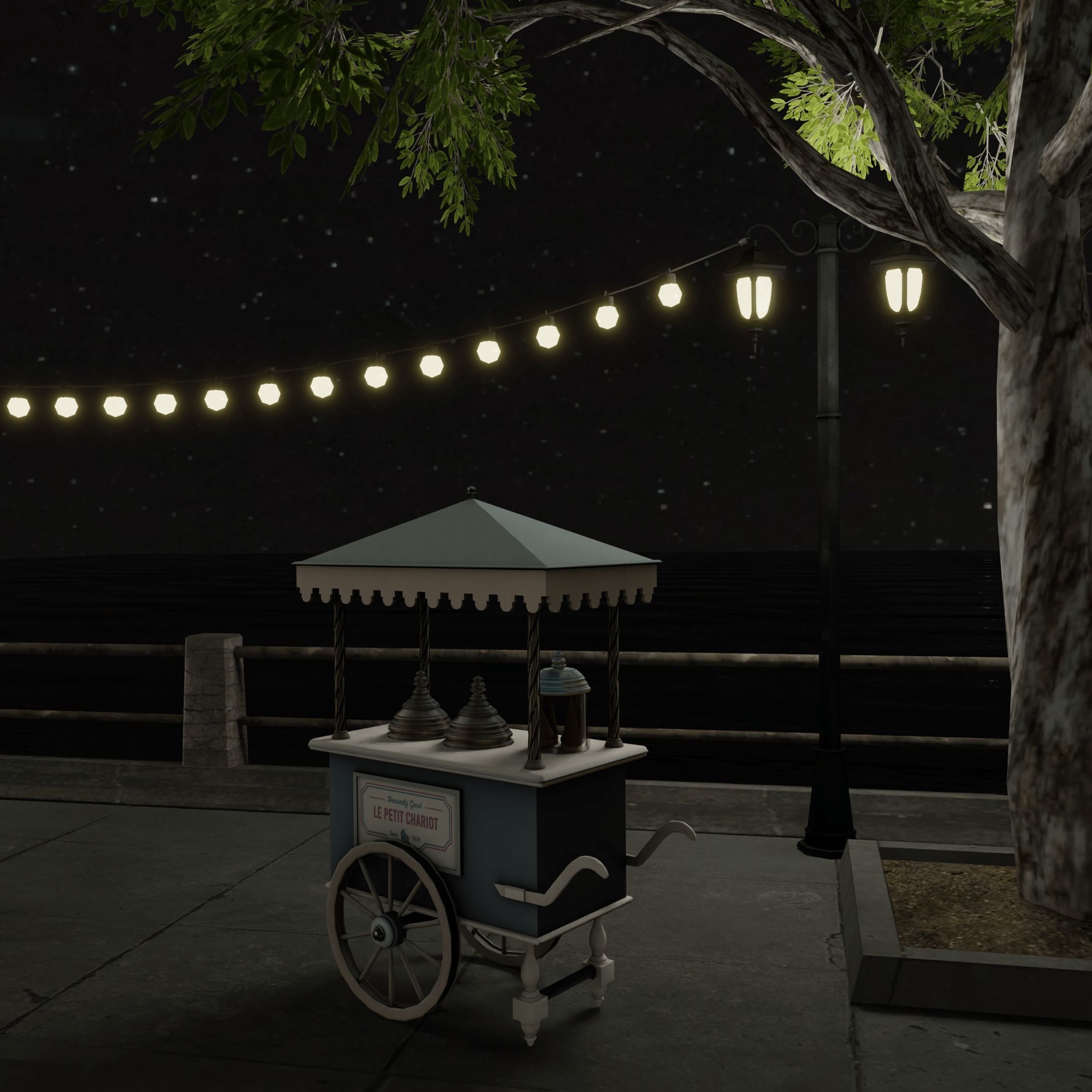 Waterfront Blender Scene - NIGHT 3D model_2