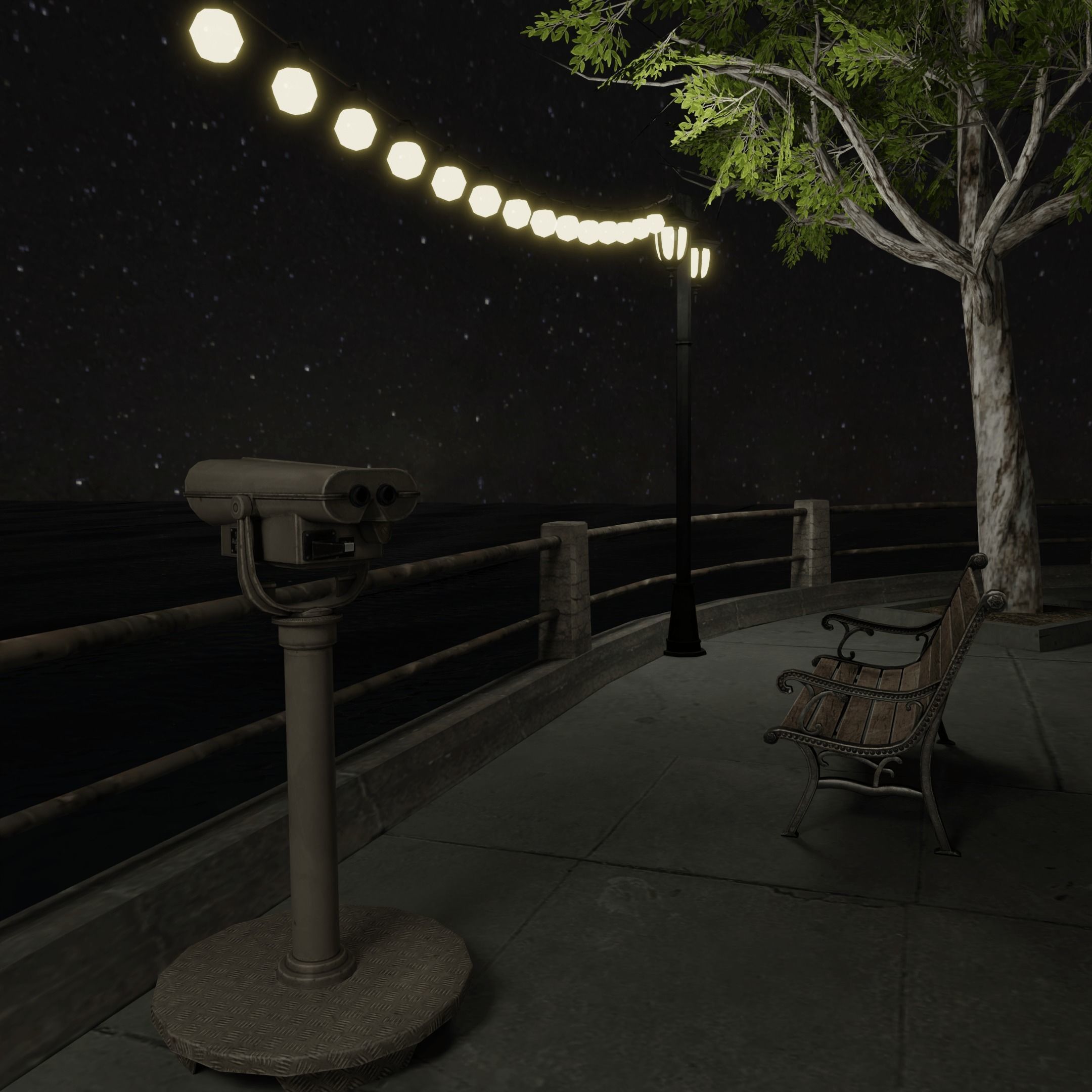 Waterfront Blender Scene - NIGHT 3D model_5