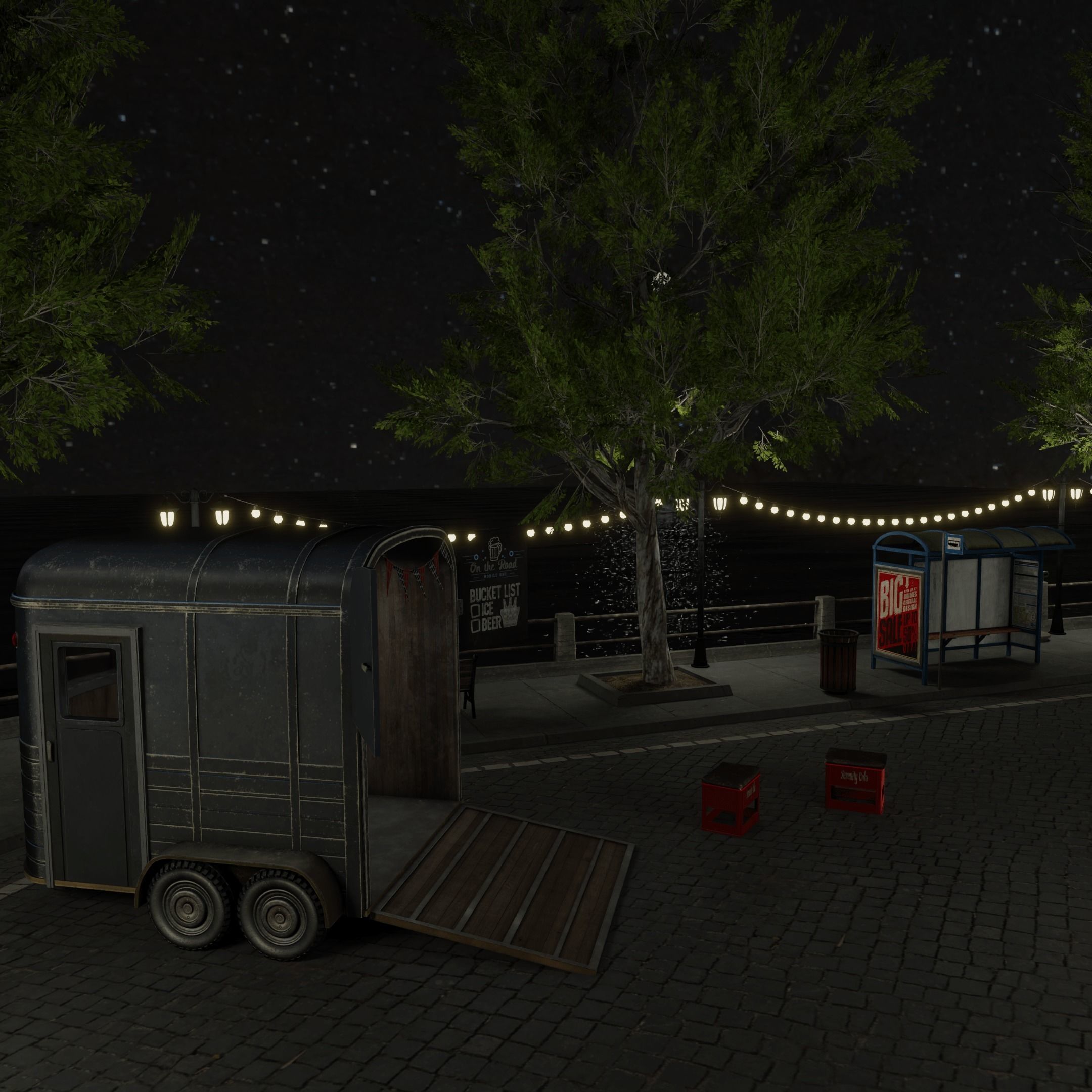 Waterfront Blender Scene - NIGHT 3D model_3