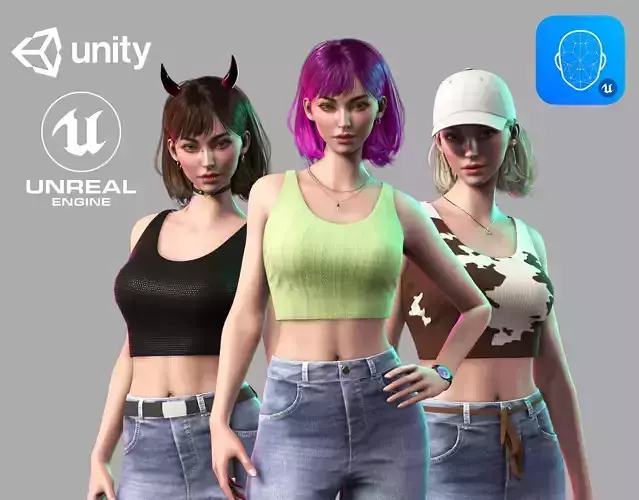 Streetwear Girl 1 - Casual Wear Girls Pack 1 Game-Ready Low-poly 3D model