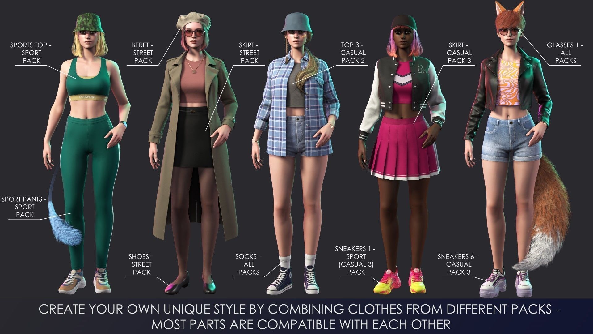 Streetwear Girl 1 - Casual Wear Girls Pack 1 Game-Ready Low-poly 3D model_18