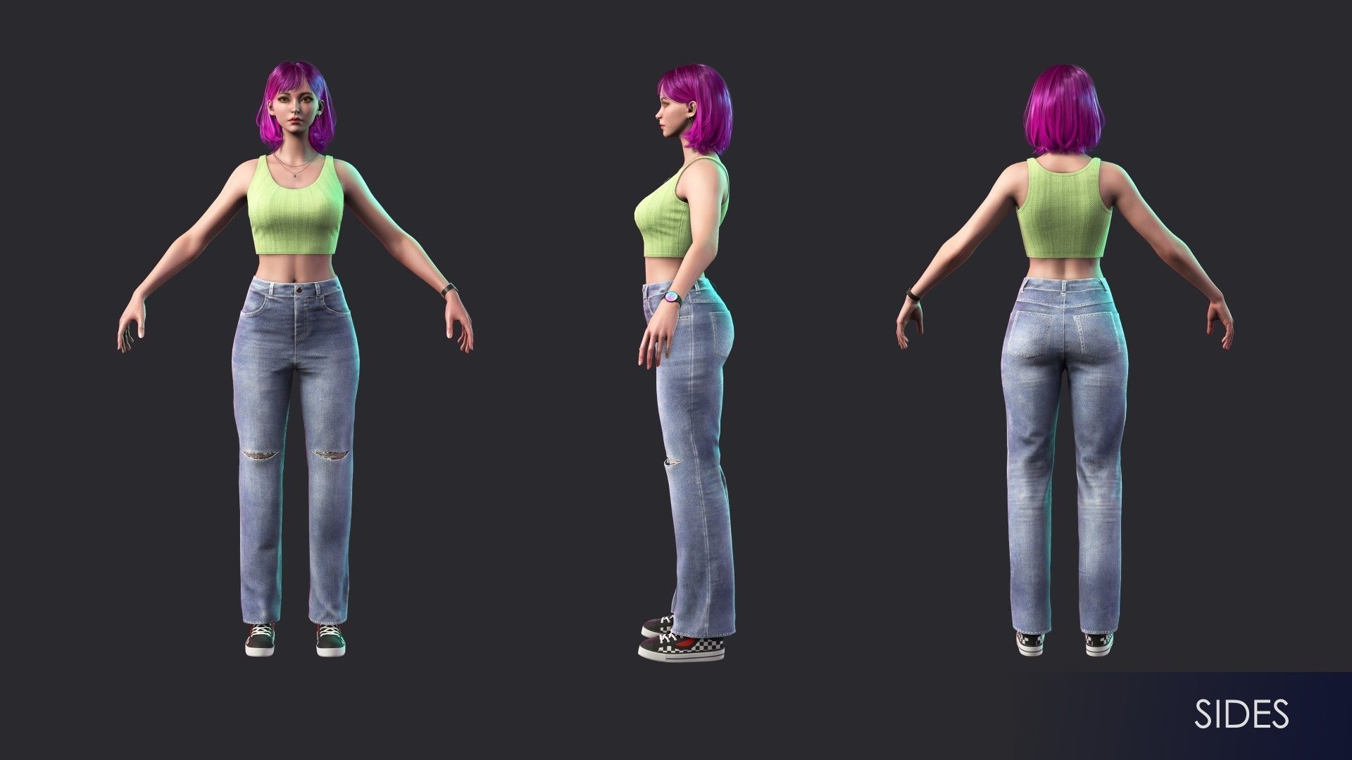 Streetwear Girl 1 - Casual Wear Girls Pack 1 Game-Ready Low-poly 3D model_11