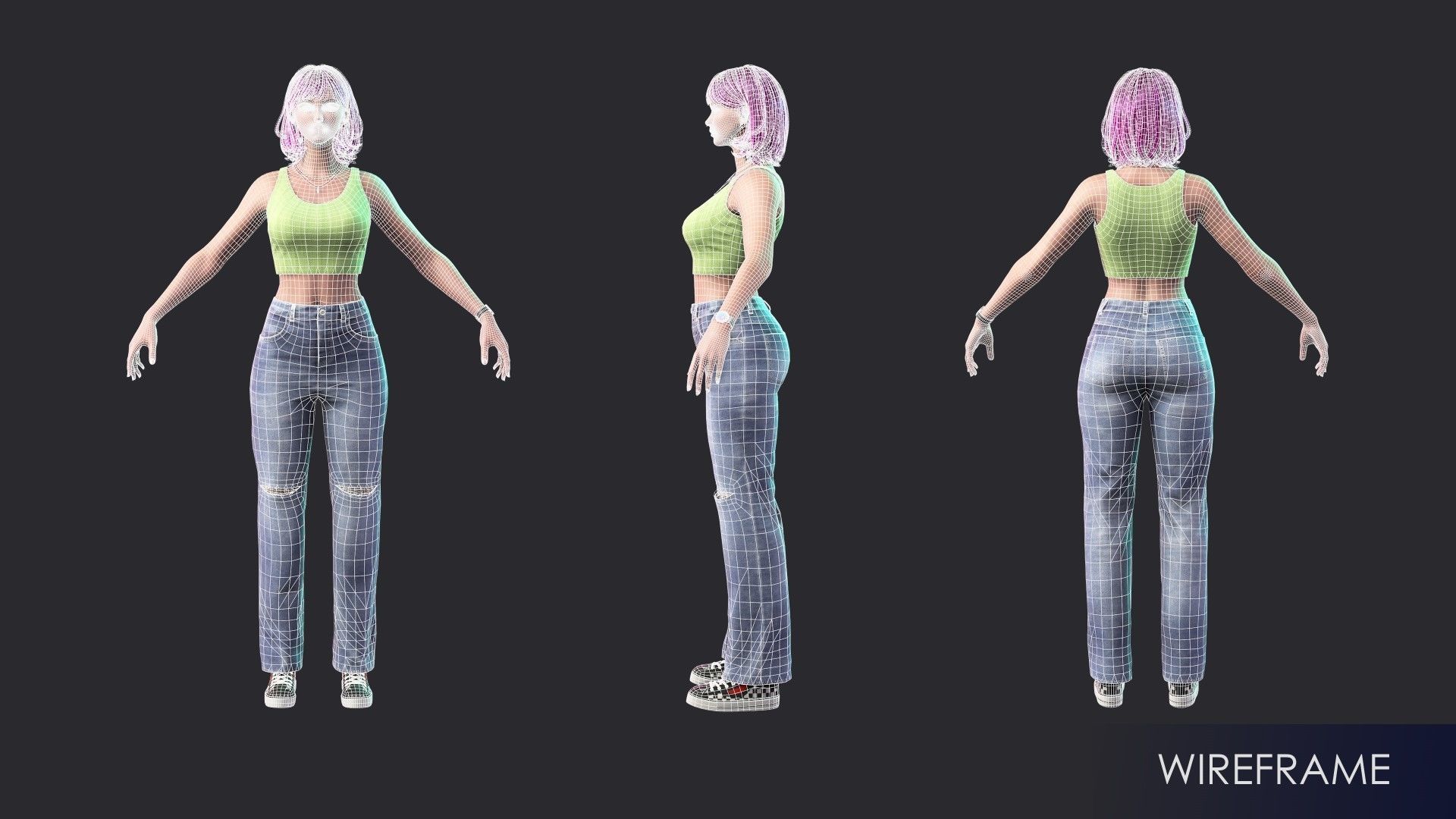 Streetwear Girl 1 - Casual Wear Girls Pack 1 Game-Ready Low-poly 3D model_12